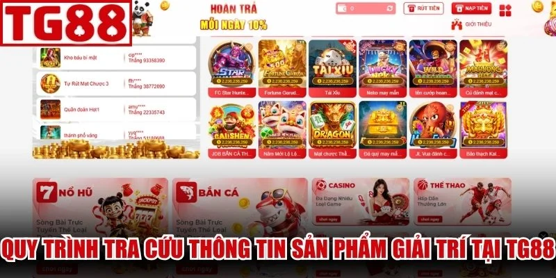 Quy trình tra cứu thông tin sản phẩm giải trí tại TG88